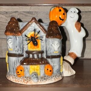 Cute 🥰 Halloween Haunted House Mug with Ghost & Pumpkin Accents by Corner Ruby